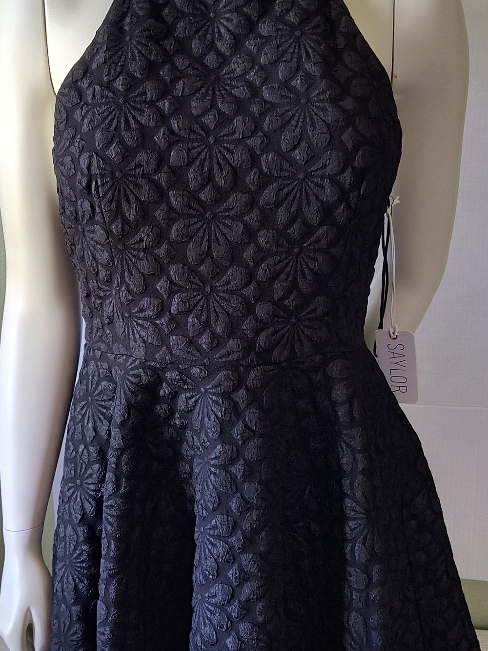 SAYLOR Charcoal Floral Jacquard Halter Dress